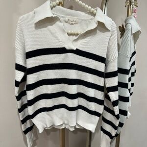 Black and White V-Neck Sweater
